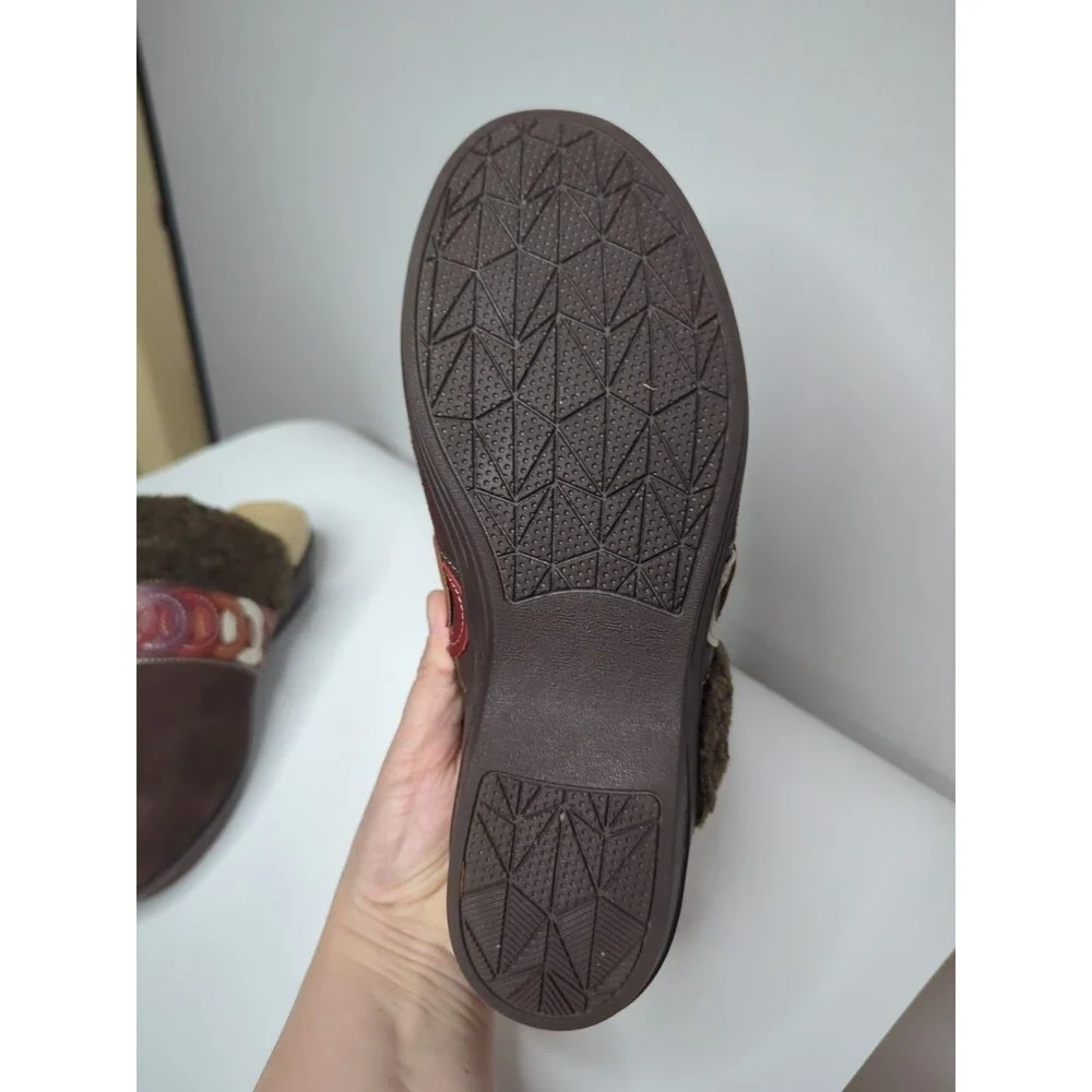 NWOT Spenco Sz 8.5 Women's Slides Clogs Wedge Heel Suede Brown Fur Lined Upper